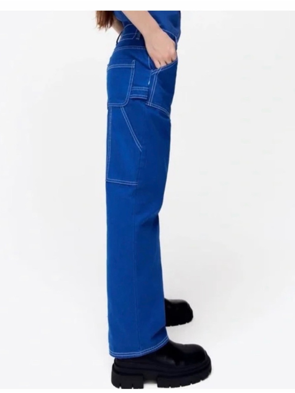 Bright Cobalt Blue Contrast-Stitch Jeans - Picture 2 of 4